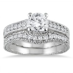 AGS Certified 1 Carat TW Diamond Bridal Set in 14K White Gold (H-I Color, I1-I2 Clarity)- BSS51241AGS2