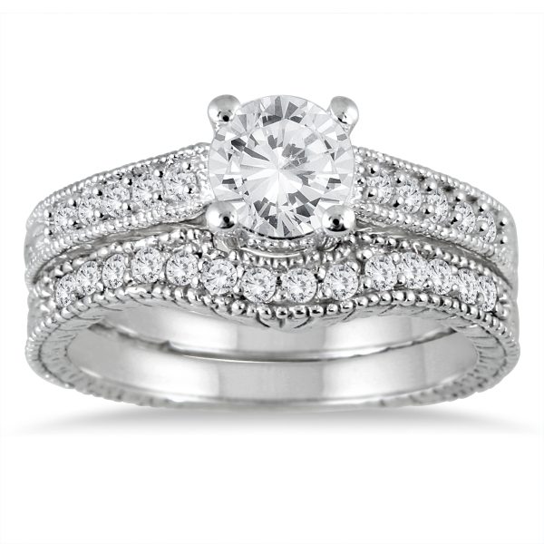 AGS Certified 1 Carat TW Diamond Bridal Set in 14K White Gold (H-I Color, I1-I2 Clarity)- BSS51241AGS2