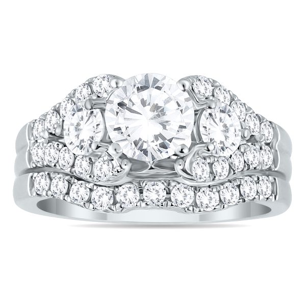 AGS Certified 2 1/5 Carat Diamond Bridal Set in 14K White Gold (H-I Color, I1-I2 Clarity)- BSS51254AGS2