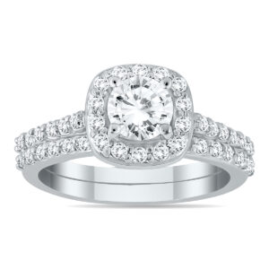 AGS Certified 1 1/3 Carat TW Diamond Halo Bridal Set in 14K White Gold (H-I Color, I1-I2 Clarity)- BSS51354AGS2