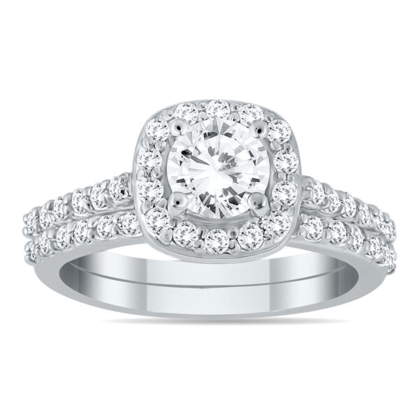 AGS Certified 1 1/3 Carat TW Diamond Halo Bridal Set in 14K White Gold (H-I Color, I1-I2 Clarity)- BSS51354AGS2