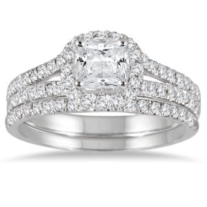 AGS Certified 1 3/4 Carat TW Cushion Cut Diamond Bridal Set in 14K White Gold- BSS51396