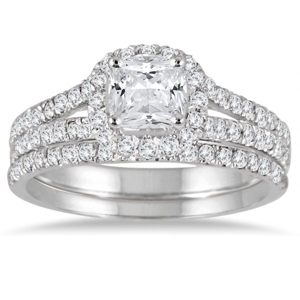 AGS Certified 1 3/4 Carat TW Cushion Cut Diamond Bridal Set in 14K White Gold- BSS51396