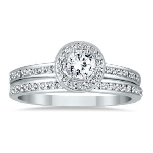 1/2 Carat TW Diamond Halo Bridal Set in 10K White Gold- BSS51941