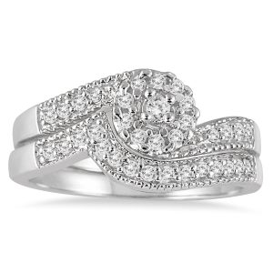 1/3 Carat TW Cluster Diamond Bridal Set in 10K White Gold- BSS51986