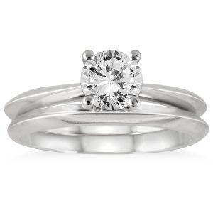 AGS Certified 1 Carat Knife Edge Diamond Bridal Solitaire Set in 14K White Gold (I-J Color, I2-I3 Clarity)- BSS52016AGS1