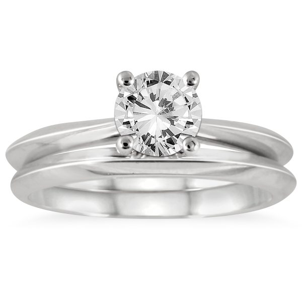 AGS Certified 1 Carat Knife Edge Diamond Bridal Solitaire Set in 14K White Gold (J-K Color, I2-I3 Clarity)- BSS52016