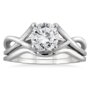 AGS Certified 1 Carat Diamond Bridal Set in 14K White Gold (H-I Color, I1-I2 Clarity)- BSS52033AGS2