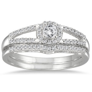 1/3 Carat TW Diamond Split Shank Bridal Set in 10K White Gold- BSS53029