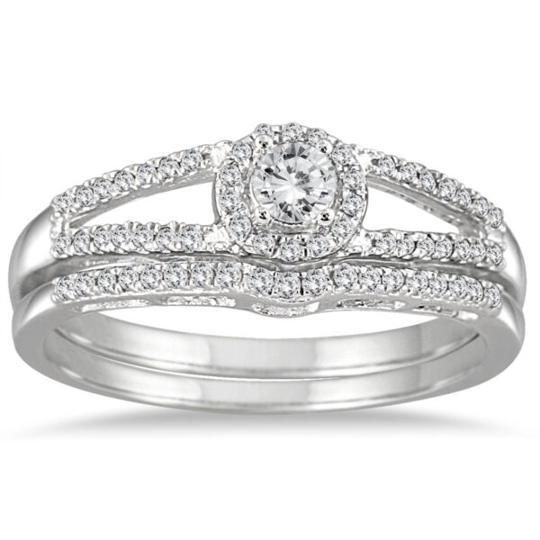 1/3 Carat TW Diamond Split Shank Bridal Set in 10K White Gold- BSS53029