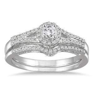 1/3 Carat TW Diamond Halo Bridal Set in 10K White Gold (K-L Color, I2-I3 Clarity)- BSS53041D