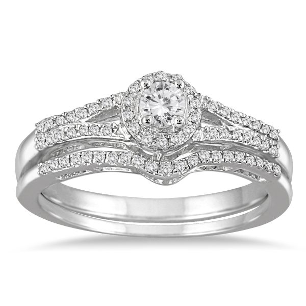 1/3 Carat TW Diamond Halo Bridal Set in 10K White Gold (K-L Color, I2-I3 Clarity)- BSS53041D