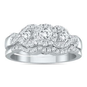 5/8 Carat TW Three Stone Diamond Cluster Bridal Set in 10K White Gold- BSS53044