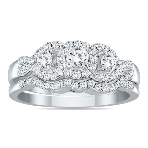 5/8 Carat TW Three Stone Diamond Cluster Bridal Set in 10K White Gold- BSS53044