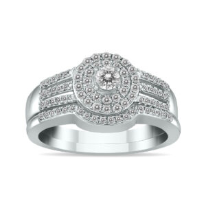 1/2 Carat TW Diamond Double Halo Split Shank Bridal Set in 10K White Gold- BSS53074