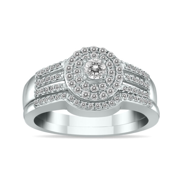 1/2 Carat TW Diamond Double Halo Split Shank Bridal Set in 10K White Gold- BSS53074
