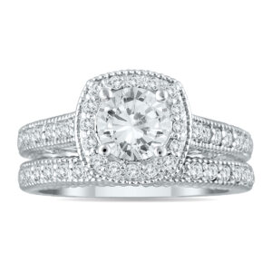 AGS Certified 1 5/8 Carat TW Diamond Halo Bridal Set in 14K White Gold (I-J Color, I2-I3 Clarity)- BSS54055AGS1