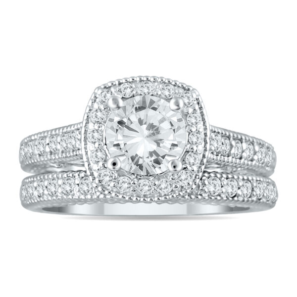 AGS Certified 1 5/8 Carat TW Diamond Halo Bridal Set in 14K White Gold (I-J Color, I2-I3 Clarity)- BSS54055AGS1