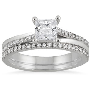 1 Carat TW Princess Cut Diamond Bridal Set in 14K White Gold- BSS55002