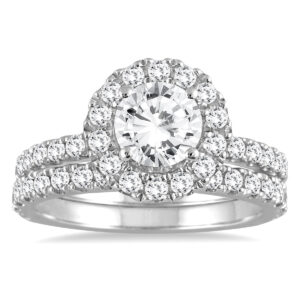 AGS Certified 2 Carat TW Diamond Halo Bridal Set in 14K White Gold (I-J Color, I2-I3 Clarity)- BSS55101AGS1