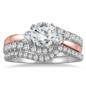 AGS Certified 1 1/2 Carat TW Diamond Bridal Set in Two Toned 14K Pink and White Gold (J-K Color, I2-I3 Clarity)- BSS55106