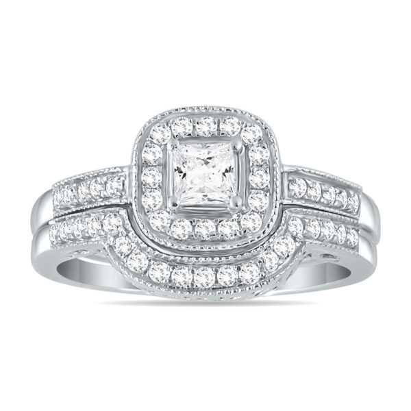 5/8 Carat TW Halo Princess Cut Diamond Bridal Set in 10K White Gold- BSS55229