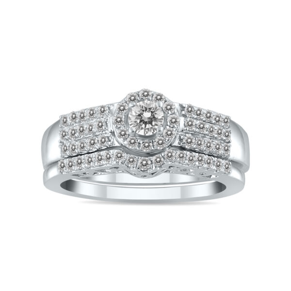 3/4 Carat TW Diamond Halo Bridal Set in 10K White Gold- BSS55231