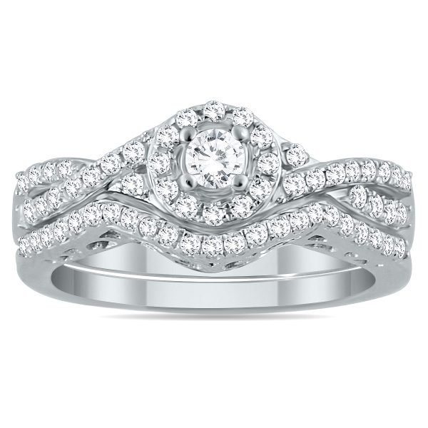 3/4 Carat TW Diamond Twist Halo Bridal Set in 10K White Gold- BSS55233