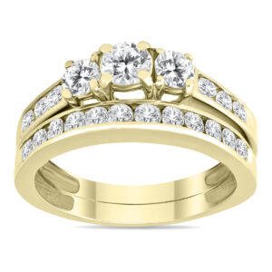 1 1/2 Carat TW Three Stone Diamond Bridal Set in 10K Yellow Gold- BSS55270