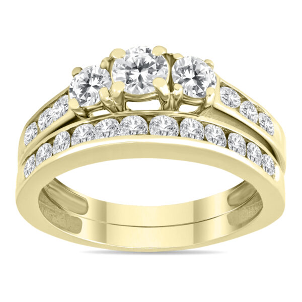 1 1/2 Carat TW Three Stone Diamond Bridal Set in 10K Yellow Gold- BSS55270