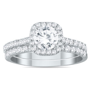 AGS Certified 1 1/3 Carat TW Round Diamond Halo Bridal Set in 14K White Gold (H-I color, I1-I2 Clarity)- BSS55332AGS2