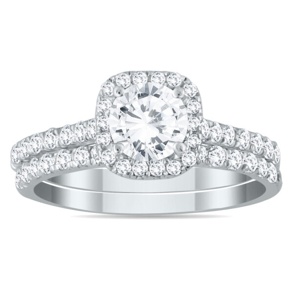 AGS Certified 1 1/3 Carat TW Round Diamond Halo Bridal Set in 14K White Gold (H-I color, I1-I2 Clarity)- BSS55332AGS2