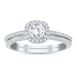 7/8 Carat TW Diamond Halo Bridal Set in 14K White Gold- BSS55472