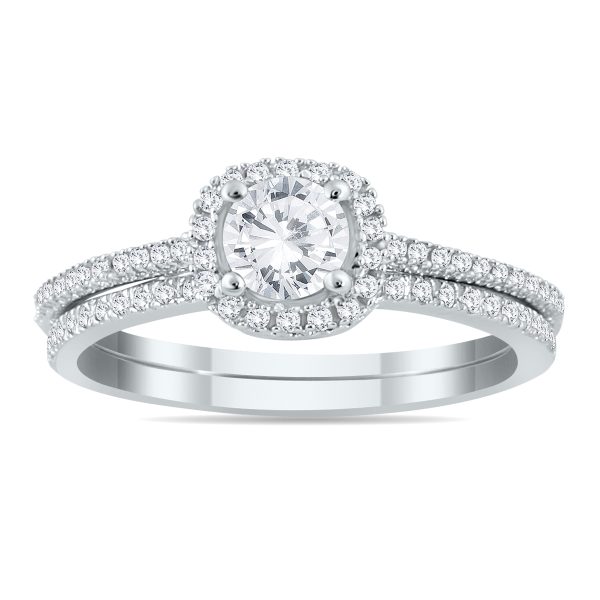 7/8 Carat TW Diamond Halo Bridal Set in 14K White Gold- BSS55472