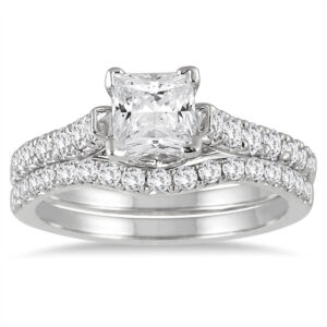 1 3/5 Carat TW Princess Diamond Bridal Set in 14K White Gold- BSS55760