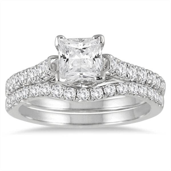 1 3/5 Carat TW Princess Diamond Bridal Set in 14K White Gold- BSS55760
