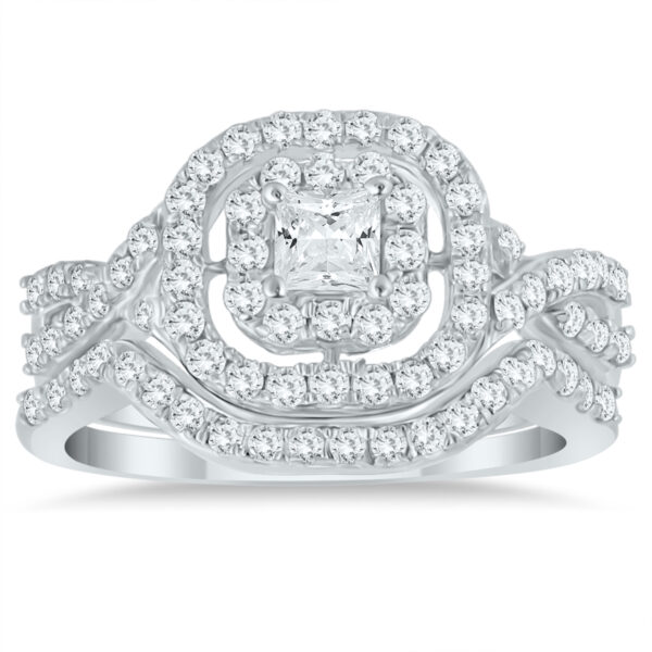 1 CTW Double Row Halo Princess Diamond Ring in 10K White Gold- BSS56006D