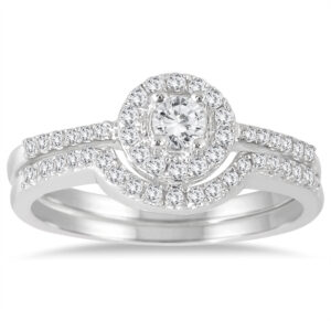 3/8 Carat TW Diamond Halo Bridal Set in 10K White Gold- BSS56007