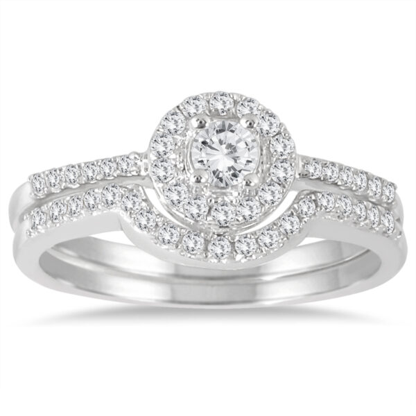 3/8 Carat TW Diamond Halo Bridal Set in 10K White Gold- BSS56007
