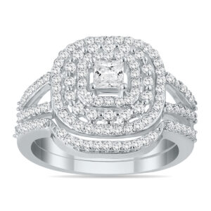 7/8 Carat TW Diamond Princess Triple Halo Bridal Set in 10K White Gold- BSS56015