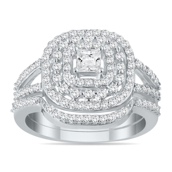 7/8 Carat TW Diamond Princess Triple Halo Bridal Set in 10K White Gold- BSS56015