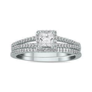 1/2 Carat TW Princess Cut Diamond Bridal Set in 10K White Gold- BSS56037