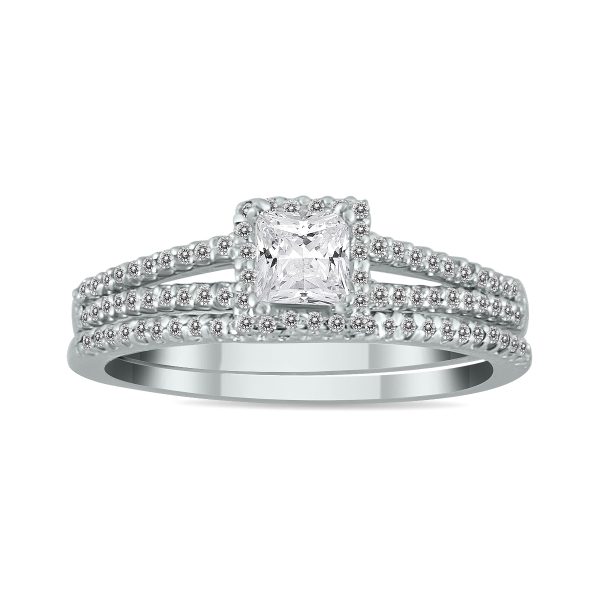 1/2 Carat TW Princess Cut Diamond Bridal Set in 10K White Gold- BSS56037