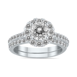 AGS Certified 2 Carat TW Diamond Halo Bridal Set in 14K White Gold (H-I Color, I1-I2 Clarity)- BSS56180AGS2