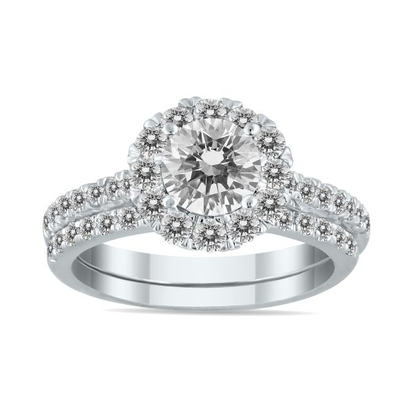 AGS Certified 2 Carat TW Diamond Halo Bridal Set in 14K White Gold (J-K Color, I2-I3 Clarity)- BSS56180