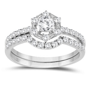 1 Carat TW Round and Baguette Diamond Bridal Set in 10K White Gold- BSS57398
