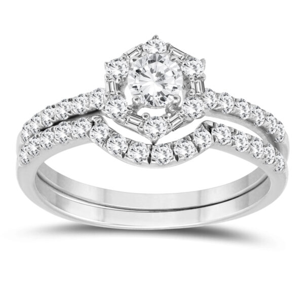 1 Carat TW Round and Baguette Diamond Bridal Set in 10K White Gold- BSS57398