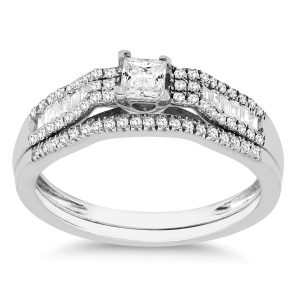 1/2 Carat TW Princess Round and Baguette Diamond Bridal Set in 10k White Gold- BSS57401