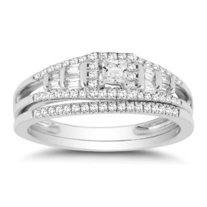 1/2 Carat TW Princess Round and Baguette Diamond Bridal Set in 10k White Gold- BSS57402