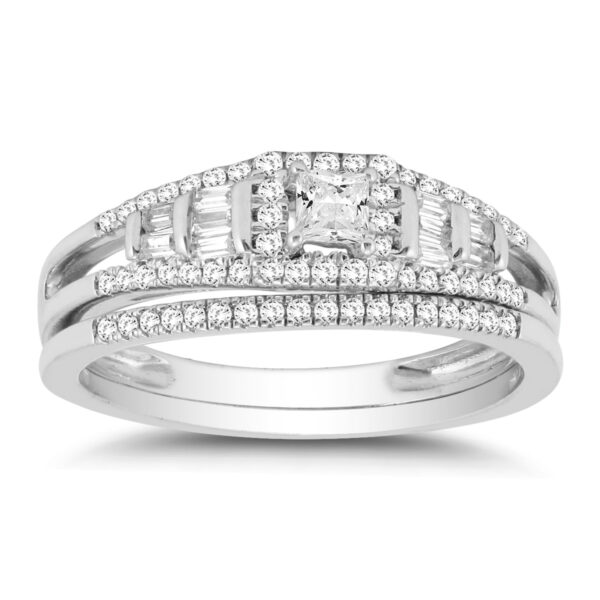 1/2 Carat TW Princess Round and Baguette Diamond Bridal Set in 10k White Gold- BSS57402